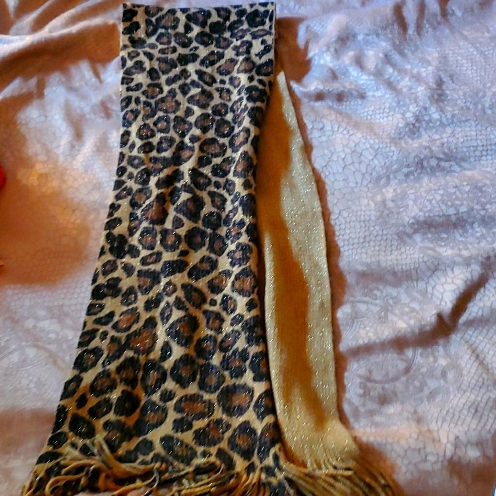 Animal Print Fringe One Size Sparkle Scarf Cheetah Winter Cozy Travel